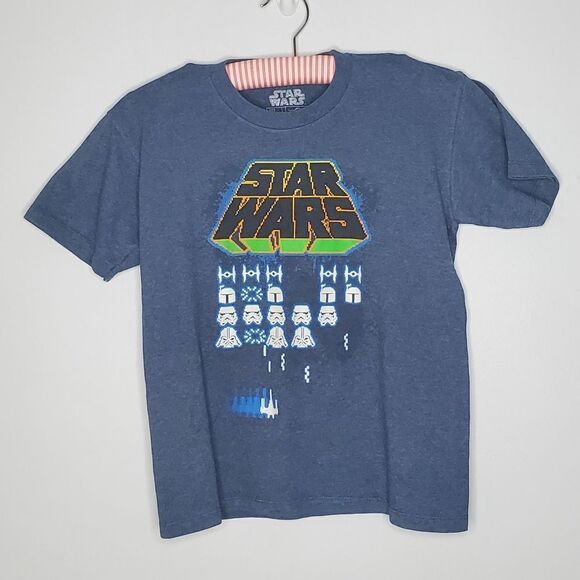 Kids 8/10 T Shirt Star Wars Retro Space Invaders Heathered Blue - Picture 3 of 8